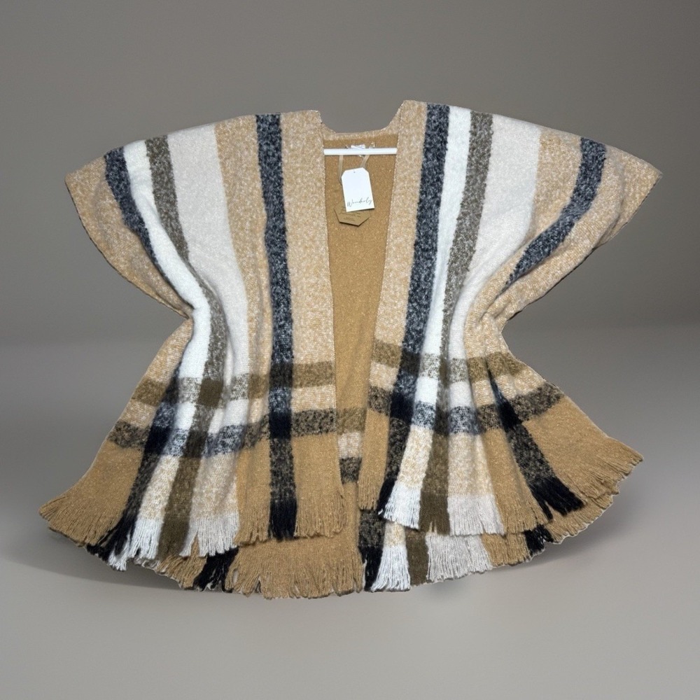 NEW Wonderly From Belk (One Size) Plaid Knit Poncho  NWT $70 MSRP Style Luggage